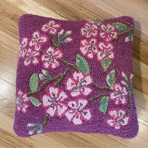Chandler 4 Corners Large 18” x 18” Wool and Velvet Pink Floral Pillow.